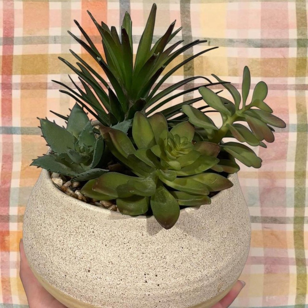 Faux Succulent Arrangement Ceramic Bowl Planter